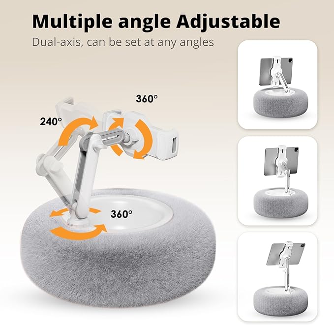 Tablet Pillow Stand for Reading, Adjustable Tablet Pillow Stand for Lap with Detachable Bowl, Fits 4.7"-13" Kindle/Phones/Tablets, Watch Videos, Stream Media, Gray