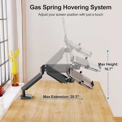 MOUNT PRO Laptop Arm Mount for Desk, 2 in 1 Function Monitor Laptop Stand, Fits Max 17" Notebook and 32" Computer Screen, Aluminum Single Monitor Holder with Adjustable Tray, Holds up to 19.8lbs