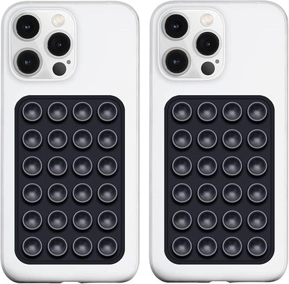 2 Pack Silicone Suction Phone Case Mount, Silicon Adhesive Phone Grip for Smartphones, Hands-Free Mirror Shower Phone Holder for Selfies, Tiktok Videos (Black)