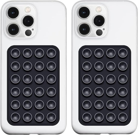 LvShuLiangPin Anteel 2 Pack Silicone Suction Phone Case Mount, Silicon Adhesive Phone Grip for Smartphones, Hands-Free Mirror Shower Phone Holder for Selfies, Tiktok Videos (Black)