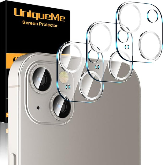 UniqueMe [3 Pack Compatible with iPhone 13 6.1" / iPhone 13 Mini 5.4" Camera Lens Protector Tempered Glass, [Case Friendly][New Version][Scratch-Resistant][Easy Installation] - Silver Circle