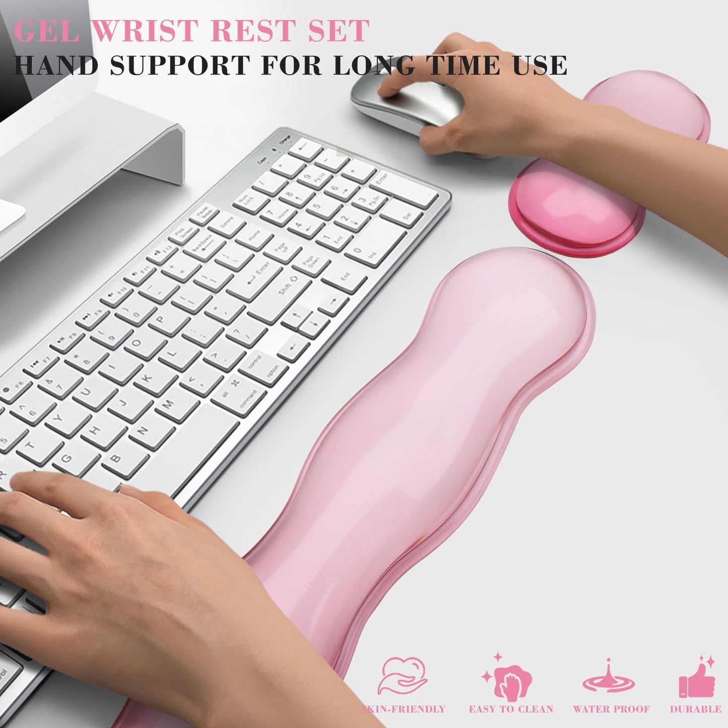 ABRONDA Gel Wrist Rest for Keyboard and Mouse, Wrist Rest for Keyboard, Mouse Wrist Support, Pain Relief, Cool Touch, Non-Skid, Keyboard and Mouse Wrist pad Set