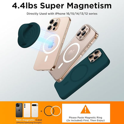 Magnetic Phone Ring Grip Holder, Silicone Finger Loop Grip, Compatible with MasSafe, Back of Phone for iPhone Pro Max/Plus/16/15/15/14/13/12 Series, Dark Green