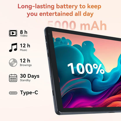Android Tablet with 10.1 inch 1280 * 800 IPS HD Touchscreen, Octa-Core Processor, 64GB Storage, 1TB TF Card Expandable, 5G/2.4G WiFi, BT 5.0,Dual Camera, Tablet for Study, Business&Entertainment
