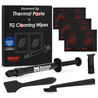 Thermal Grizzly - Duronaut - Enhanced Durability & High Performance Thermal Paste - for Maximum Conductivity While Overclocking CPU/GPU/PS4/PS5/Xbox with 12 Cleaning Wipes 6 Wet & 6 Dry (2g + Wipes)