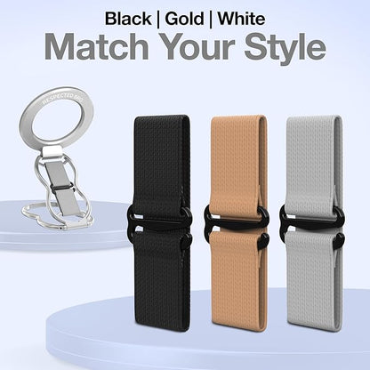 RESPECTED-BRO-3-PCS-Elastic-Strap for Magnetic Phone Grip Stand with Finger Strap, 4-in-1 Magnetic Ring Holder, Kickstand and Elastic Strap for Smartphones (Silver)