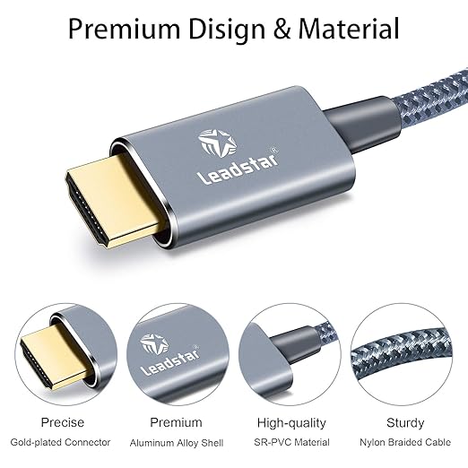 LEADSTAR HDMI Cable 4K 75 ft Fiber Optic, 4K 60Hz 18Gbps High Speed HDMI 2.0 Cord Braided | Ultra HD, HDR10, 1080p, eARC, 3D, HDCP 2.2 | for Xbox, PS5, TV, Laptop, Monitor