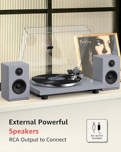 Turntable Record Player Wireless Output Carbon Fiber Tonearm Vinyl Player Aluminium Platter Belt-Drive LP Turn Tables 33 1/3&45 RPM Phono Level Audio RCA Line Output AT-3600L MM Cartridge Grey
