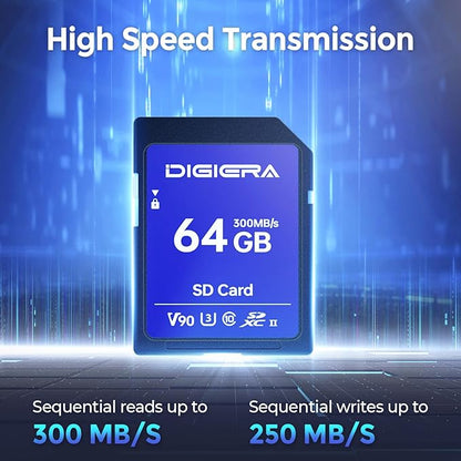 64GB LSU200 SDXC UHS-II Memory Card - up to 300MB/s, C10, U3, V90, 8K, SD Card for Computers, Digital Cameras, Home Theatre Devices, Car Navigation Systems (1 Pack)