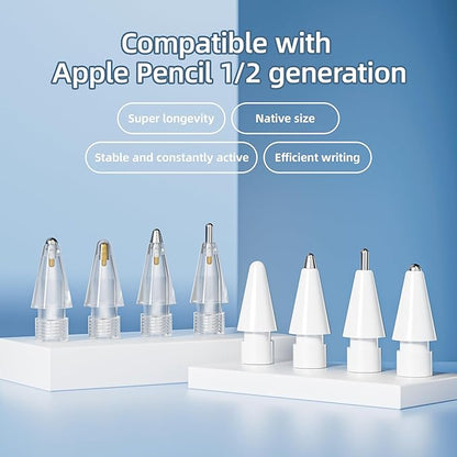 nimin Replacement Tips for Apple Pencil 2nd Gen & 1st Gen- [8 Pack] Apple Pencil Spare No Wear Out Fine Point Precise Control Apple Pen Tip, Plastic Tips + Metal Tips