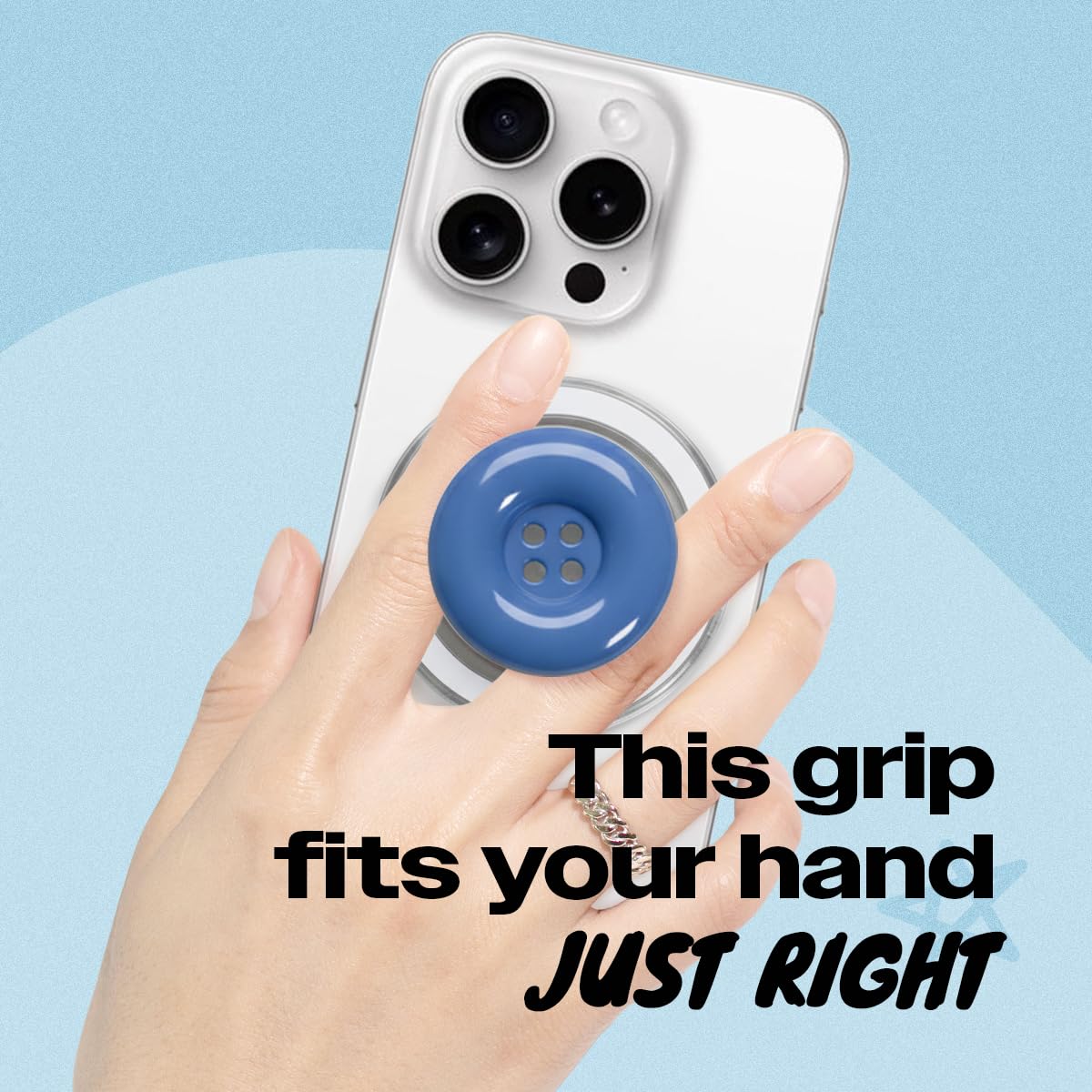 Solid Color Button Phone Grip – Minimalist Design, Durable and Lightweight, Grip and Stand for Smartphones (Blue, Magnetic Type)