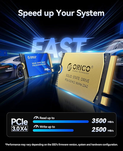ORICO M.2 2242 NVMe SSD 1TB, PCIe 3.0 with 3500MB/s Read Speed, Premium NAND, Copper Heatsink for Laptops, Mini PCs, IoT Devices, and DIY External Drives - J10-2242