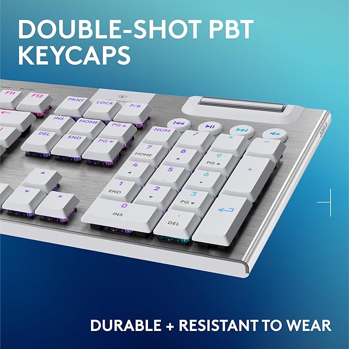 Logitech G915 X Lightspeed Wireless Mechanical Gaming Keyboard, Double-Shot PBT Keycaps, Fully Programmable Keys, RGB Backlit Mac/PC Gaming Keyboards, Aluminum Finish, GL Tactile Switches, White