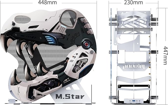 MegaPC Upgraded Open-Frame Mid-Tower Micro-ATX/Mini-ITX Gaming PC Case, Tempered Glass Side Panel, Pre-Installed ARGB PWM Fan, with USB3.0, USB-C, 240mm Radiator Support (Upgrade White)
