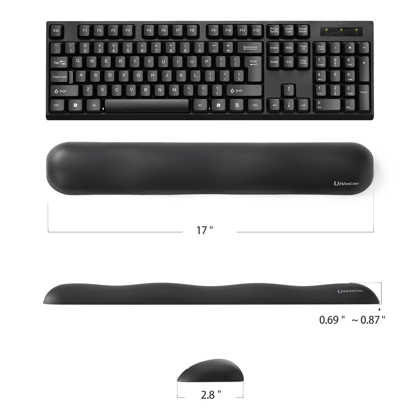 UnivoColors Design-Wave Keyboard Wrist Rest, Artificial Sheepskin+Memory Foam+Ergonomic+Anti-Slip Gel, Resilience Support During Work and Gaming,Keyboard Accessory,Black