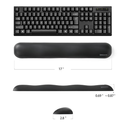 UnivoColors Design-Wave Keyboard Wrist Rest, Artificial Sheepskin+Memory Foam+Ergonomic+Anti-Slip Gel, Resilience Support During Work and Gaming,Keyboard Accessory,Black