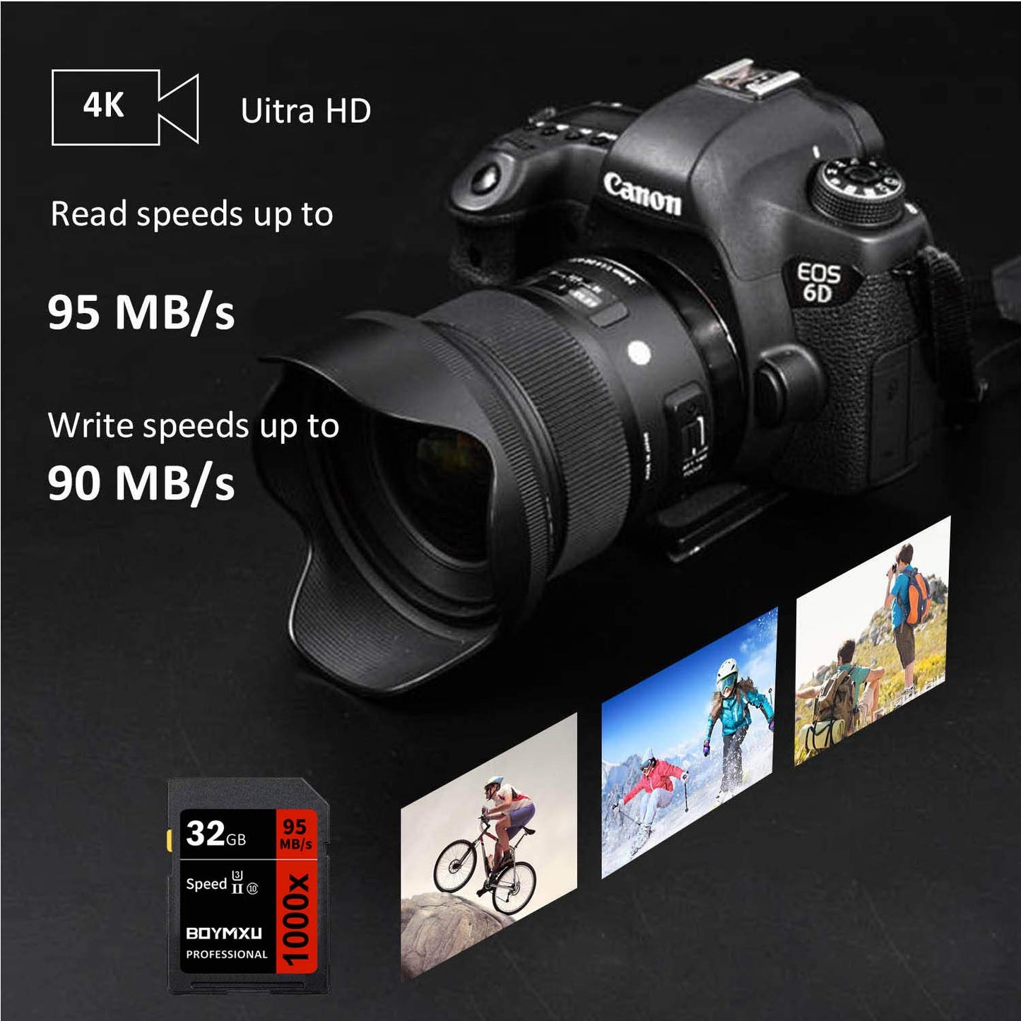 BOYMXU Professional 32GB Class 10 U3 Memory Card - Up to 95MB/s for Cameras & Camcorders - Red/Black