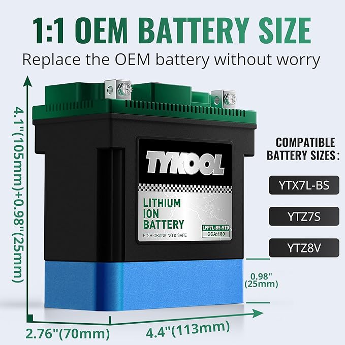 YTX7L-BS-STD 2X Cranking Amps,180CCA,Lithium Iron Phosphate Motorcycle Battery,Digital Readout,Comptitable for Honda,Suzuki Motorycle, Kawasaki ATV,Piaggio Scooter,Predator 3500 Generator battery