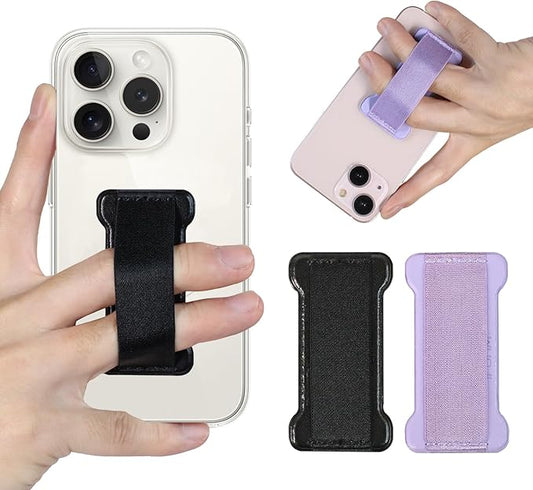 WUOJI Phone Grip Holder for Hand, Universal Finger Strap Phone Holder, Finger Selfie Grip Compatible with Most Smartphones (Black Purple) -2Pack