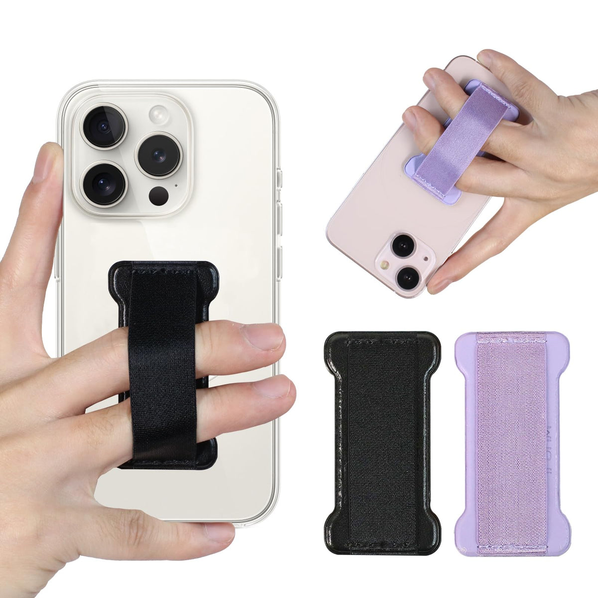 WUOJI Universal Phone Grip for Smartphones - Phone Holder for Hand for Back of Phone - Wireless Charging Compatible - 2Pack(Black Green)