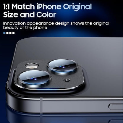 Uyiton for iPhone 15/iPhone 15 Plus Camera Lens Protector, [Not Easy to Break][Strong Adsorption][Case-Friendly] Metal Tempered Glass Rear Camera Screen Cover - Black