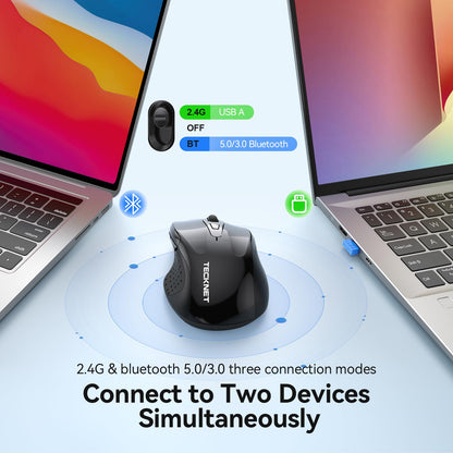 TECKNET Rechargeable Jiggler Wireless Mouse, Dual-Mode Connectivity, Black