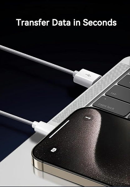 Woven iPhone 16 Pro Max Charger Cable, [MFi Certified] USB A to USB C Cord Fast Charging for Apple iPhone 15 Pro Max/16 Plus/iPhone 16Pro, iPad Air 5, USB to Type C Carplay Charge Wire (6.6ft, White)