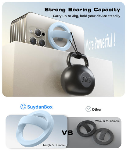 SuydanBox Magnetic Phone Grip, Removable Loop Grip with Soft Finger Strap, Silicone Phone Ring Holder for Back of Phone for iPhone 16/15/14/13/12 Pro Max/Plus, Blue