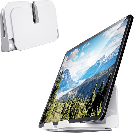 pzoz Foldable Wall Phone Holder, Adhesive Phone & Tablet Wall Mount Stand for Bathroom, Kitchen, Bedroom & Office, Compatible with iPhone, iPad, Samsung & Devices 4-12 Inch