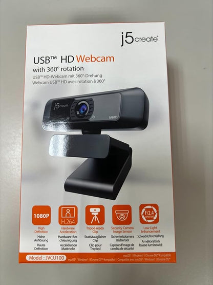 j5create USB Streaming Webcam - 1080P HD with 360° Rotation, High Fidelity Microphone, Plug and Play for PC/Mac/Laptop/Desktop/Skype/YouTube/Zoom/Facetime, Suitable for Conferencing/Calling (JVCU100)