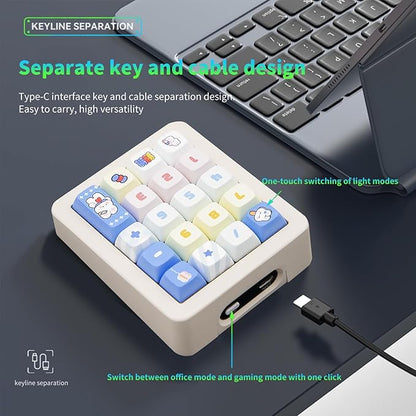 Adventurers K812 Wired Mechanical Numeric Keypad, 19-Key Hot-Swappable RGB Numpad, Macro Programmable, Detachable Type-C Cable, Game/Office Mode Switch – for PC/Laptop/Desktop (Cream White)