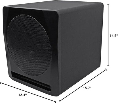 Rockville APM10B Active Studio Subwoofer in Black, 10"", 400W, MDF Wood, RCA/XLR/Optical, Front-Firing Port, Perfect for Studios and Music Production