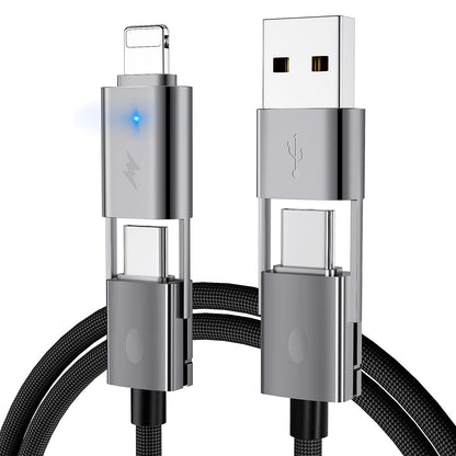 2Pack 4 in 1 USB C Cable Fast Charging PD 65W 27W Multi Charger Cord with Type C/USB A/L Port, 3FT Round Braided Dual USB-C Cable for iPhone 16 15 14 Pro Max/Samsung/i-Pad/MacBook
