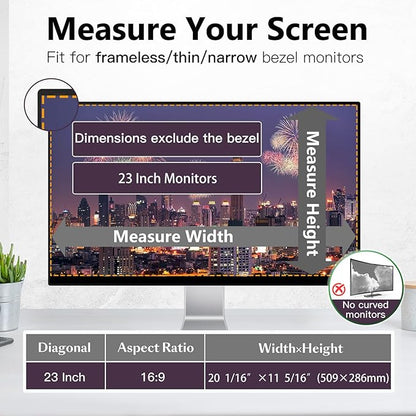Magnetic Computer Privacy Screen Shield 23 Inch for Frameless Monitor Thin Bezel 16:9 Widescreen, Hanging Removable Anti Blue Light Privacy Filter Protector Eye Protection