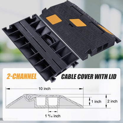 OranLite 6 Pack 2-Channel Rubber Cable Protector Ramp, 17" x 10" x 1.8" inch Interlocking Floor Wire Cord Cable Cover, Visible at Night, Durable Rubber Speed Bump Hump Ramp (2-Channel 6 Pack)