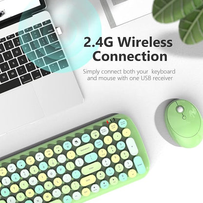 KNOWSQT Wireless Keyboard and Mouse Combo, Light Green 100 Keys 2.4 GHz Round Keycap Typewriter Keyboards, USB Receiver Plug and Play, for Windows, PC, Laptop, Mac, Desktop