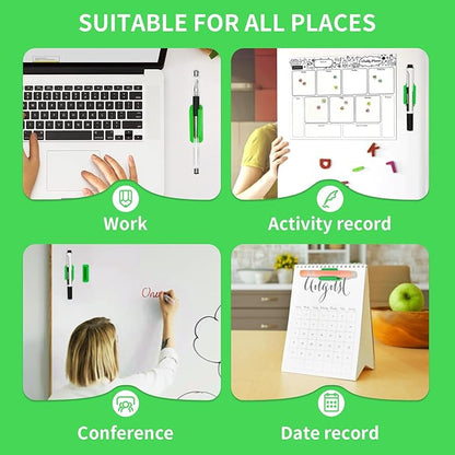 12 Pack Pen Holder for Desk, Silicone Pencil Holder with 12 Extra Adhesive Stickers, Adhesive Pen Holder & Marker Clip for Classroom Office Desk or Any Surface, Teacher Accessories Supplies (Green)