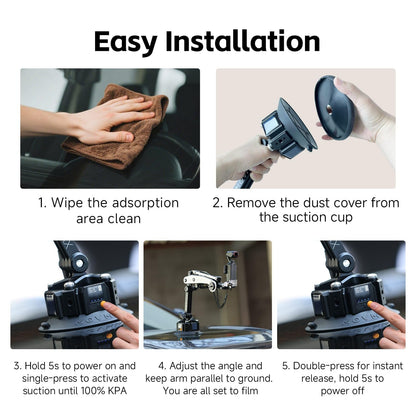 MOVMAX Blade Arm Solar Electronic Suction Cup Mount, Shock Absorber Arm Car Mount for DJI Pocket 4/3, GoPro Hero 13, 360 Action Cameras with Auto Pressure Detection & LCD Display, Pocket 3 Accessories
