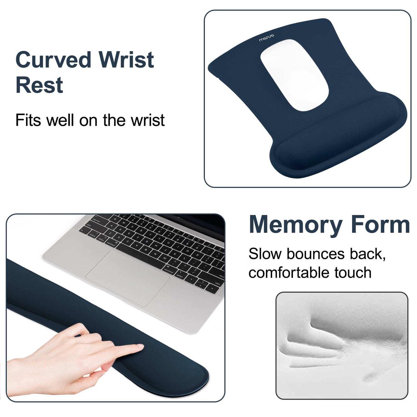 MOSISO Wrist Rest Support for Mouse Pad & Keyboard Set, Ergonomic Mousepad Non-Slip Base Home/Office Pain Relief & Easy Typing Cushion with Neoprene Cloth & Raised Memory Foam, Haze Blue