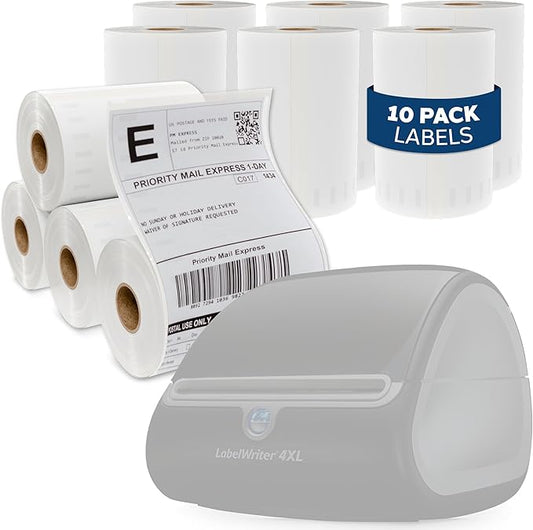4x6 Thermal Labels Roll - Compatible with Dymo 4XL or Rollo 4x6, Perforated Strong Adhesive, Replaces Dymo 1744907, 250 Per Roll(10 Rolls | 2500 Labels)