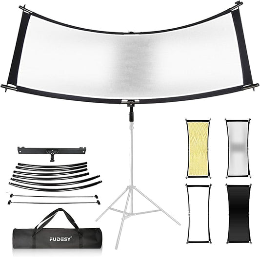 FUDESY Clamshell Light Reflector/Diffuser,67"x24" Curved Photography Lighting Reflector for Photo Video Studio Shooting with Black/Silver/White/Gold Reflectors,Carry Bag