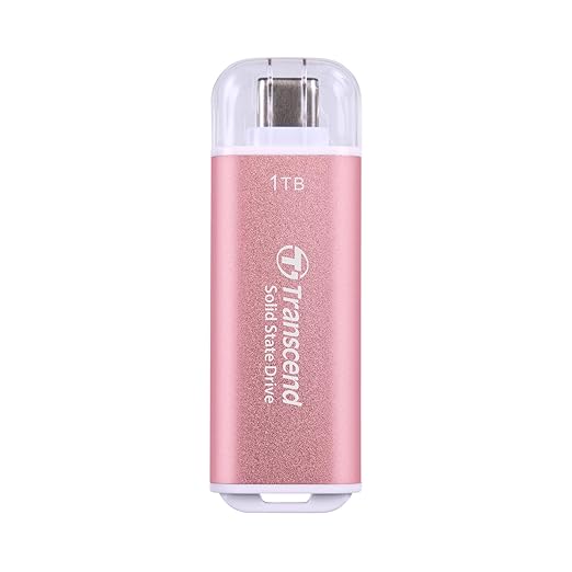 Transcend ESD300 1TB External SSD, Up to 1,050MB/s, Type C USB Drive for iPhone17,16,15, iPad&Mac/Pixel10/Tesla/Steam Deck/ROG Ally/MSI Claw/Android/PS5, Smart TV, USB 3.2 Gen2 Portable SSD- Pink