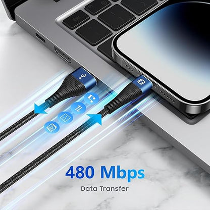 3 Pack iPhone Charger 10FT [Apple MFi Certified] Long USB to Lightning Cable Fast Charging Cord Braided Compatible with iPhone 14/Pro/Pro Max/Plus, 13,12,11,8,7,6,6s, X/XR/XS/SE, iPad/iPod/AirPods