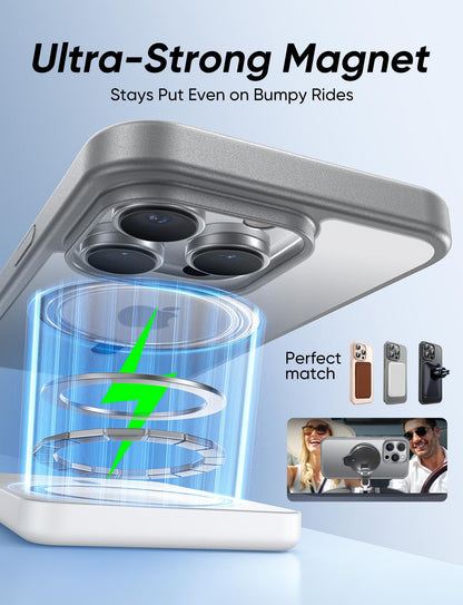 MAGIC JOHN 360° Rotatable Magnetic Invisible Stand for iPhone 15 Pro Max Case [Anti-Slip Grip] [Compatible with MagSafe] 16FT Shockproof for iPhone 15 Pro Max Case with Kickstand, Gray