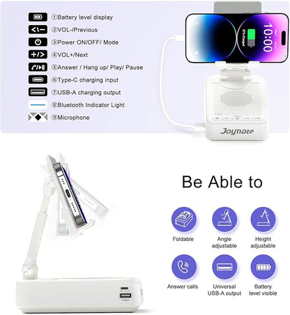 Gifts for Men Women, Bluetooth Speaker Phone Stand with Charging Function 360° Rotable Adjustable Cell Phone Holder HD Surround Sound for Desk Fits All Phones,Tablet (White)