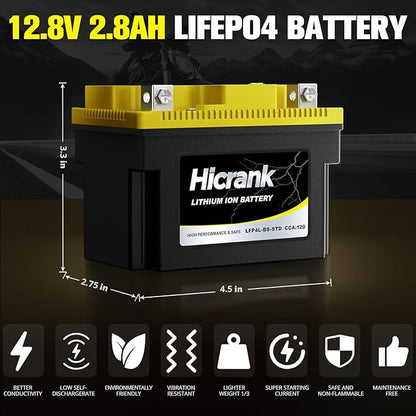 YTX4L-BS STD Standard Lithium Motorcycle Battery - 12.8V 2.8Ah 150CCA LiFePO4 Powersports Battery for ATV, Scooter, Snowmobile, Jet Ski, Honda Grom, Yamaha, Suzuki, CAN-AM, Generator