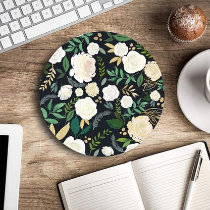 Round Mouse Pad, Floral Mouse Pad, Washable Mousepads with Lycra Cloth, Non-Slip Rubber Base Small Wireless Mouse Pads for Office Laptop, Flowers