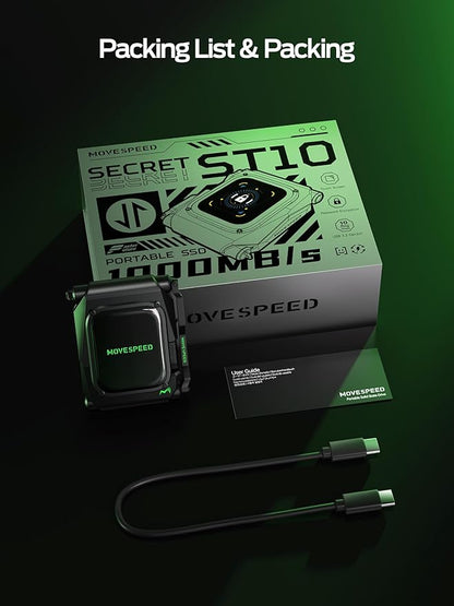 MOVE SPEED External Hard Drive with Touchscreen, Up to 10Gbps Portable SSD, USB-C 3.2 Gen2, Compatible with iPhone, Windows, Mac & More (ST10,1TB)