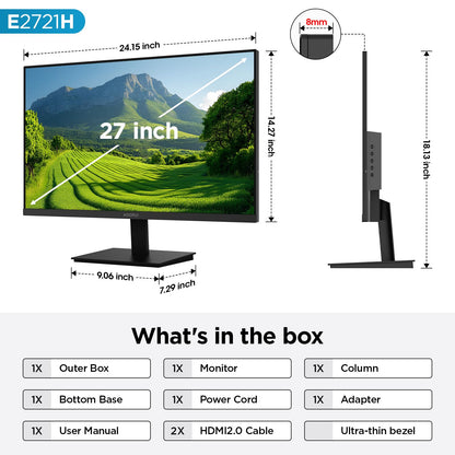 KOORUI 27 Inch QHD (2560x1440) IPS HDR Ultra-Thin Computer Gaming Monitor, 120Hz Refresh Rate, DCI-P3 95%, FreeSync & G-Sync, 1ms MPRT, VESA 100x100mm, Tilt Adjustable for Game and Work, E2721H