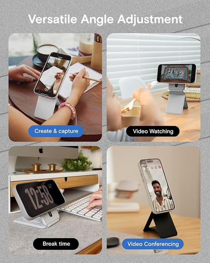 MOFT Phone Tripod Stand Selfie Stick for iPhone, Multi-Angles iPhone Stand, Lightweight & Portable Phone Holder, Strong Magnets, MOVAS Vegan Leather, Travel Essentials, Cement (Without Card Slot)